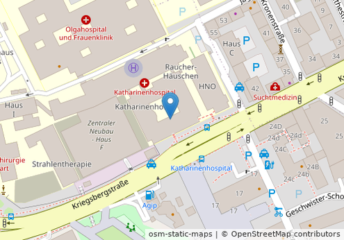 Klinikum Stuttgart - Katharinenhospital (KH) und Olgahospital / Frauenklinik (OH) Kartenansicht